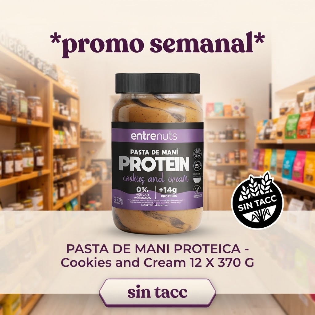Ofertas y Promociones ENTRENUTS-PASTA DE MANI PROTEICA Cookies and Cream 12 X 370 G sin tacc promo semanal